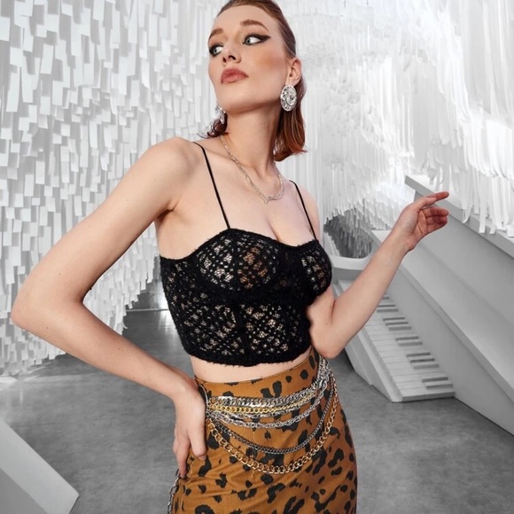 New Solid Black Bustier Soft Lace Cami Spaghetti Strap Tank Top - Picture 5 of 12